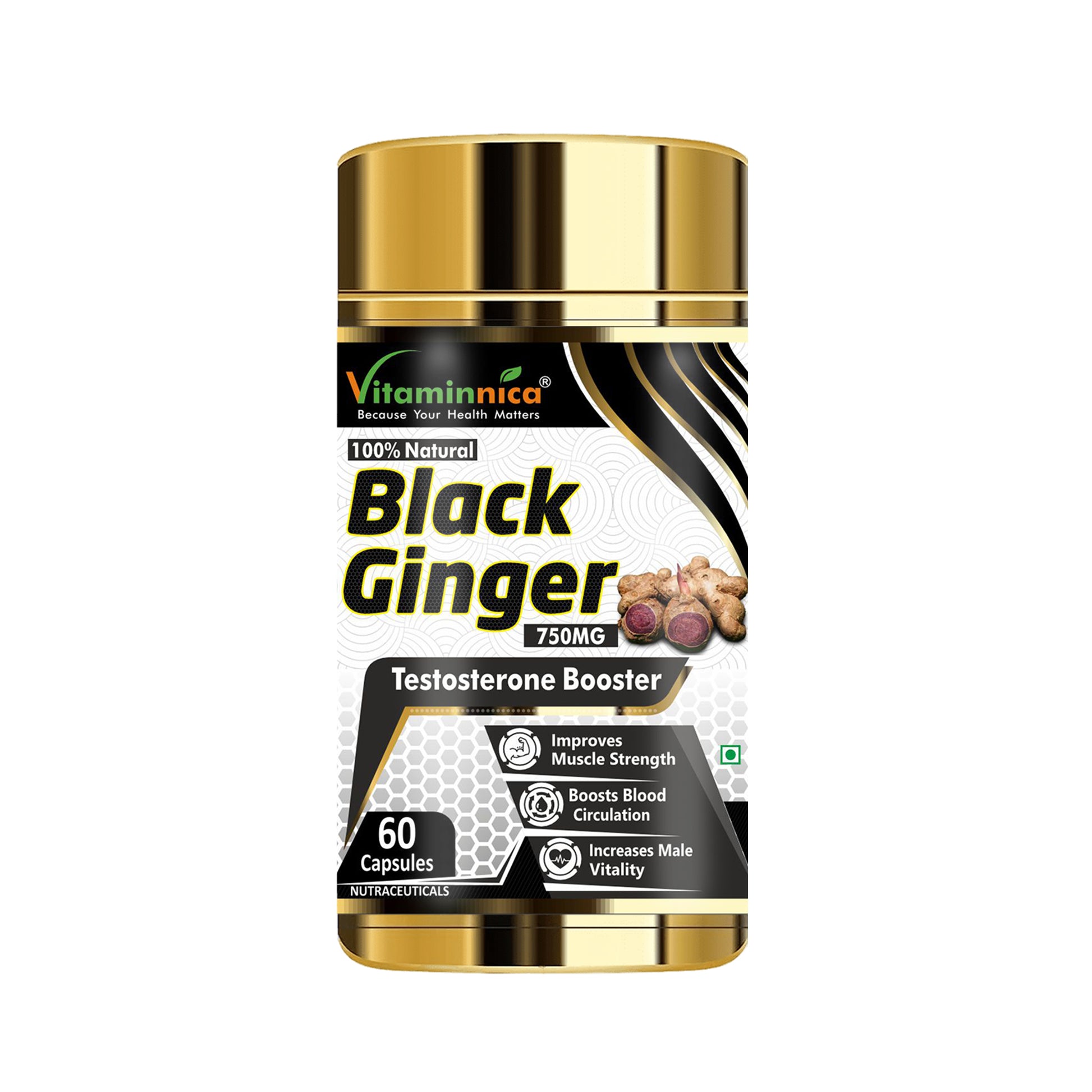 Vitaminnica Black Ginger- 60 Capsules for Men & Women | Energy Boost, Anti-Inflammatory Properties - Vitaminnica Healthcare