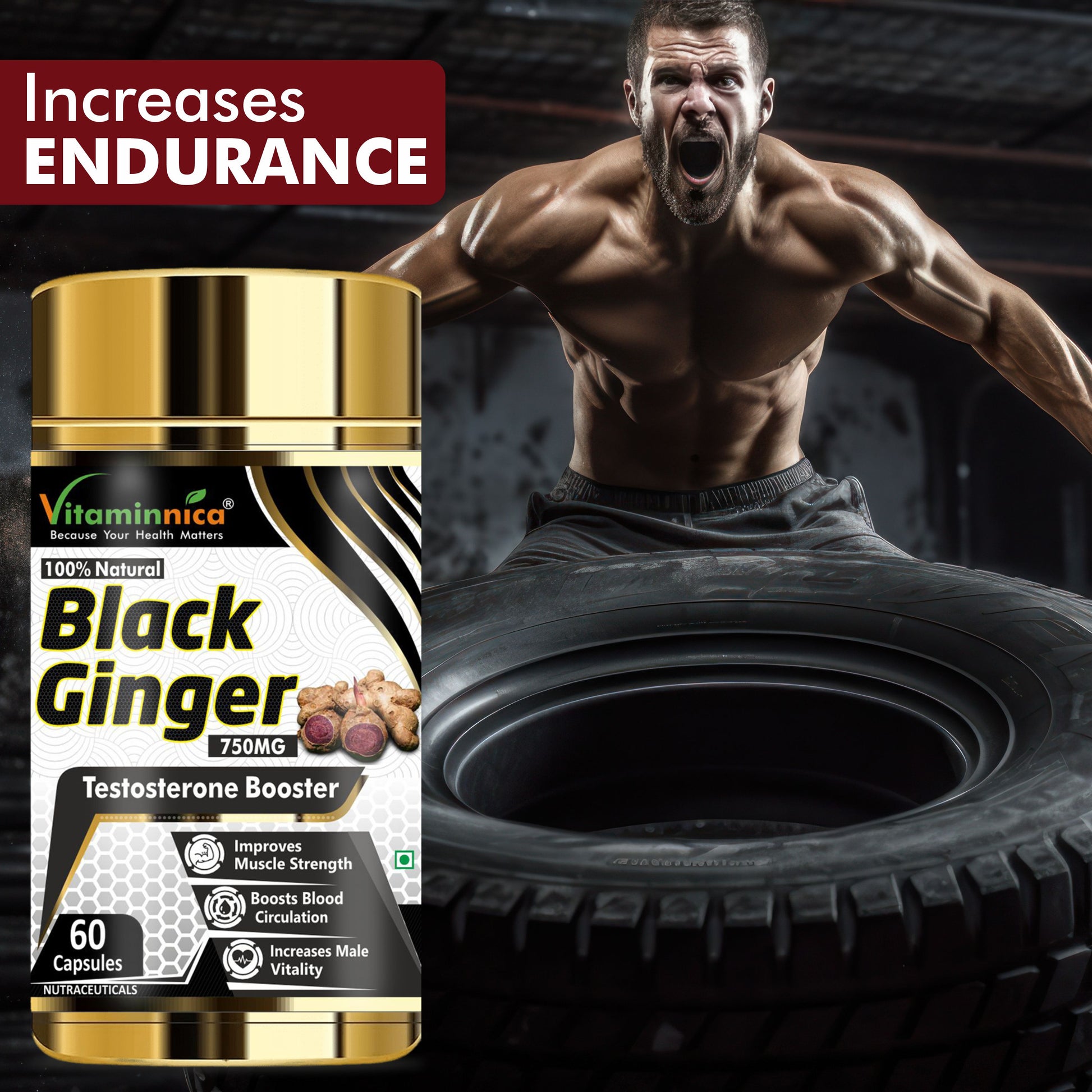 Vitaminnica Black Ginger- 60 Capsules for Men & Women | Energy Boost, Anti-Inflammatory Properties - Vitaminnica Healthcare