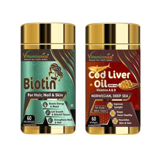 Biotin + COD Liver Oil Combo: Heart Health and Omega-3 Support - 120 Capsules - vitaminnicahealthcare