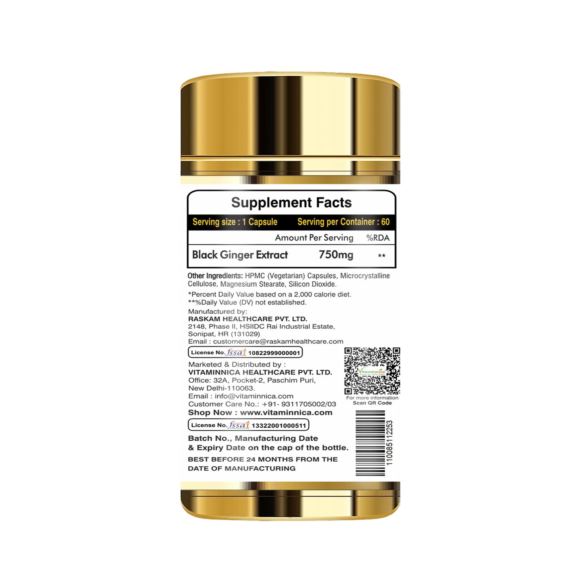 Vitaminnica Black Ginger- 60 Capsules for Men & Women | Energy Boost, Anti-Inflammatory Properties - Vitaminnica Healthcare