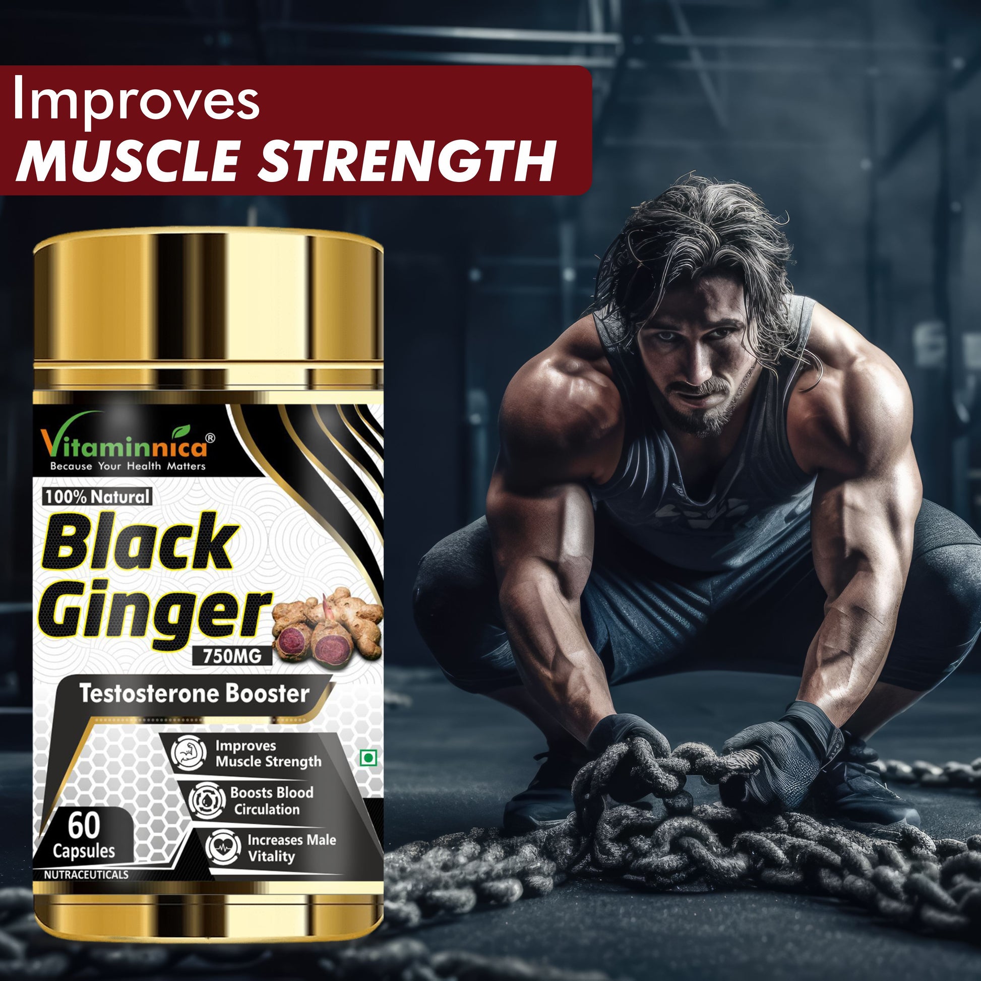 Vitaminnica Black Ginger- 60 Capsules for Men & Women | Energy Boost, Anti-Inflammatory Properties - Vitaminnica Healthcare