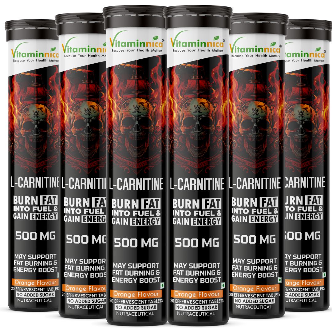 Vitaminnica L-Carnitine- 20 Effervescent Tablets Orange Flavour – Metabolism & Energy Support Supplement – Fat Metabolism, Reduced Fatigue & Workout Performance - Vitaminnica Healthcare