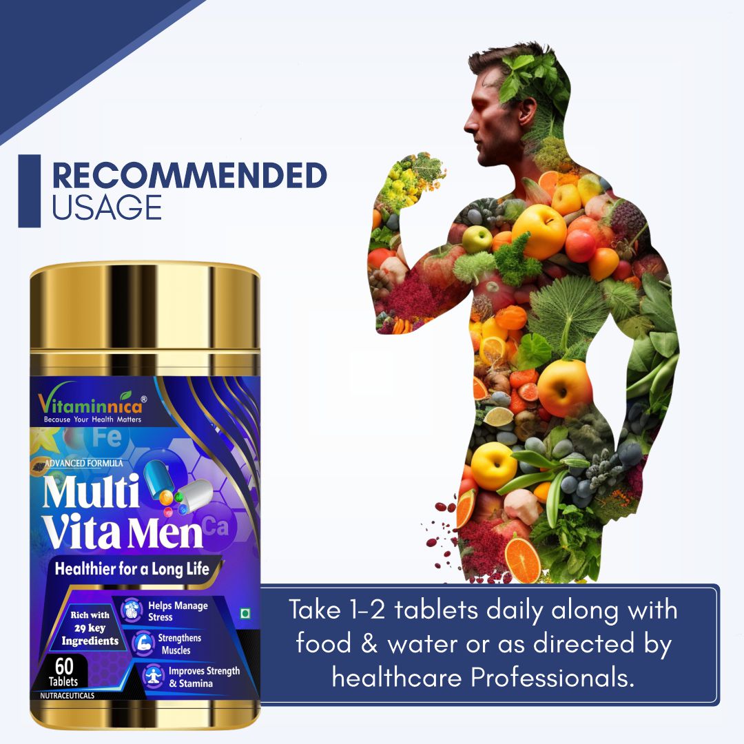 Vitaminnica Multi Vita Men (Multivitamins) - Boosts Strength, Stamina and Manages Stress - 60 Tablets - Vitaminnica Healthcare