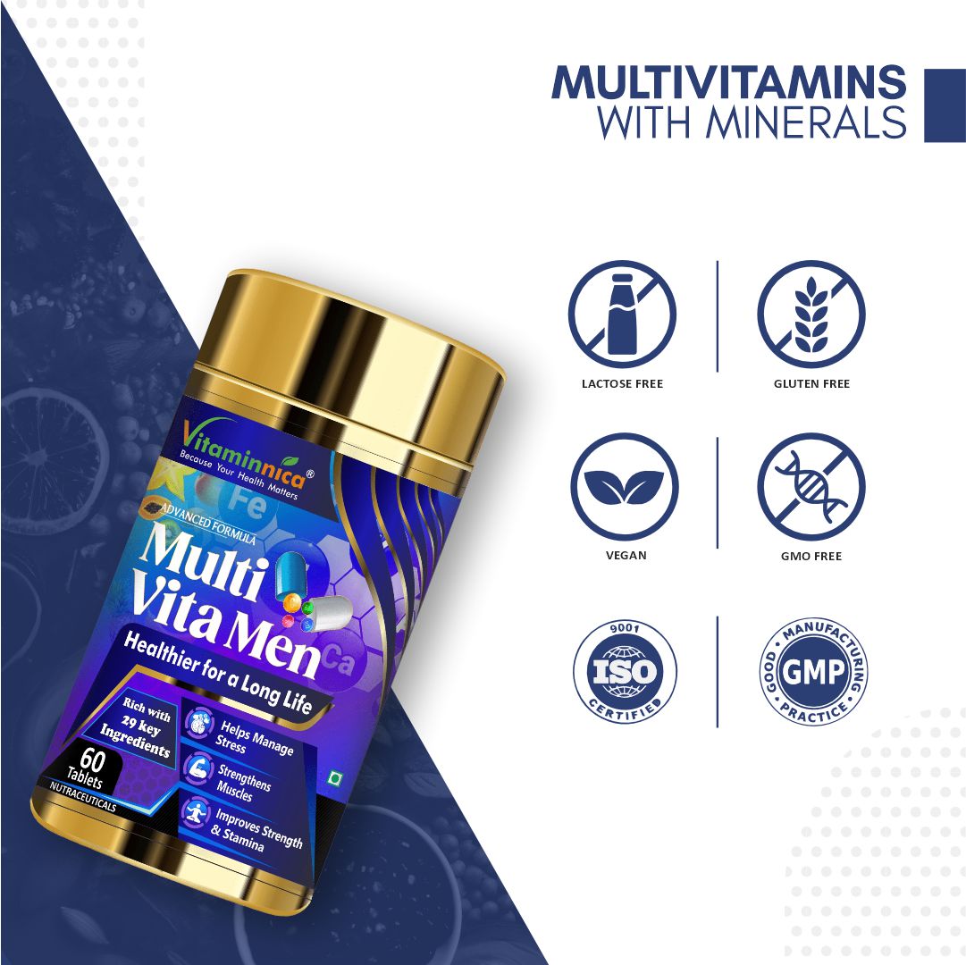Vitaminnica Multi Vita Men (Multivitamins) - Boosts Strength, Stamina and Manages Stress - 60 Tablets - Vitaminnica Healthcare