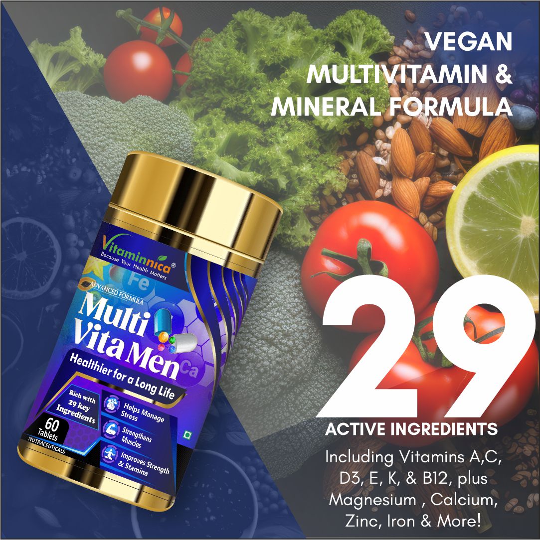 Vitaminnica Multi Vita Men (Multivitamins) - Boosts Strength, Stamina and Manages Stress - 60 Tablets - Vitaminnica Healthcare