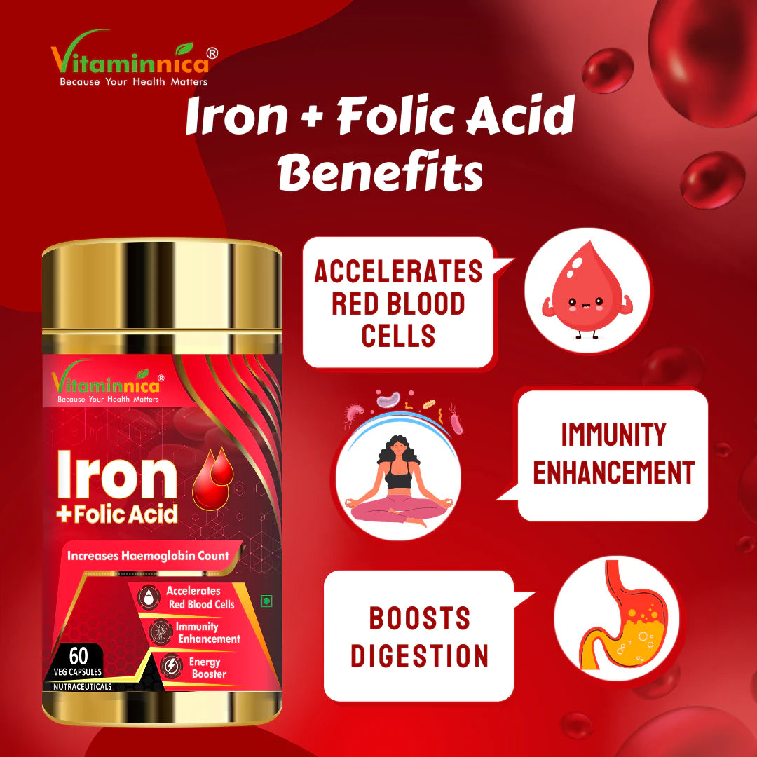 Biotin + Iron+Folic Acid Combo: Nutritional Support for Energy - 120 Capsules - vitaminnicahealthcare