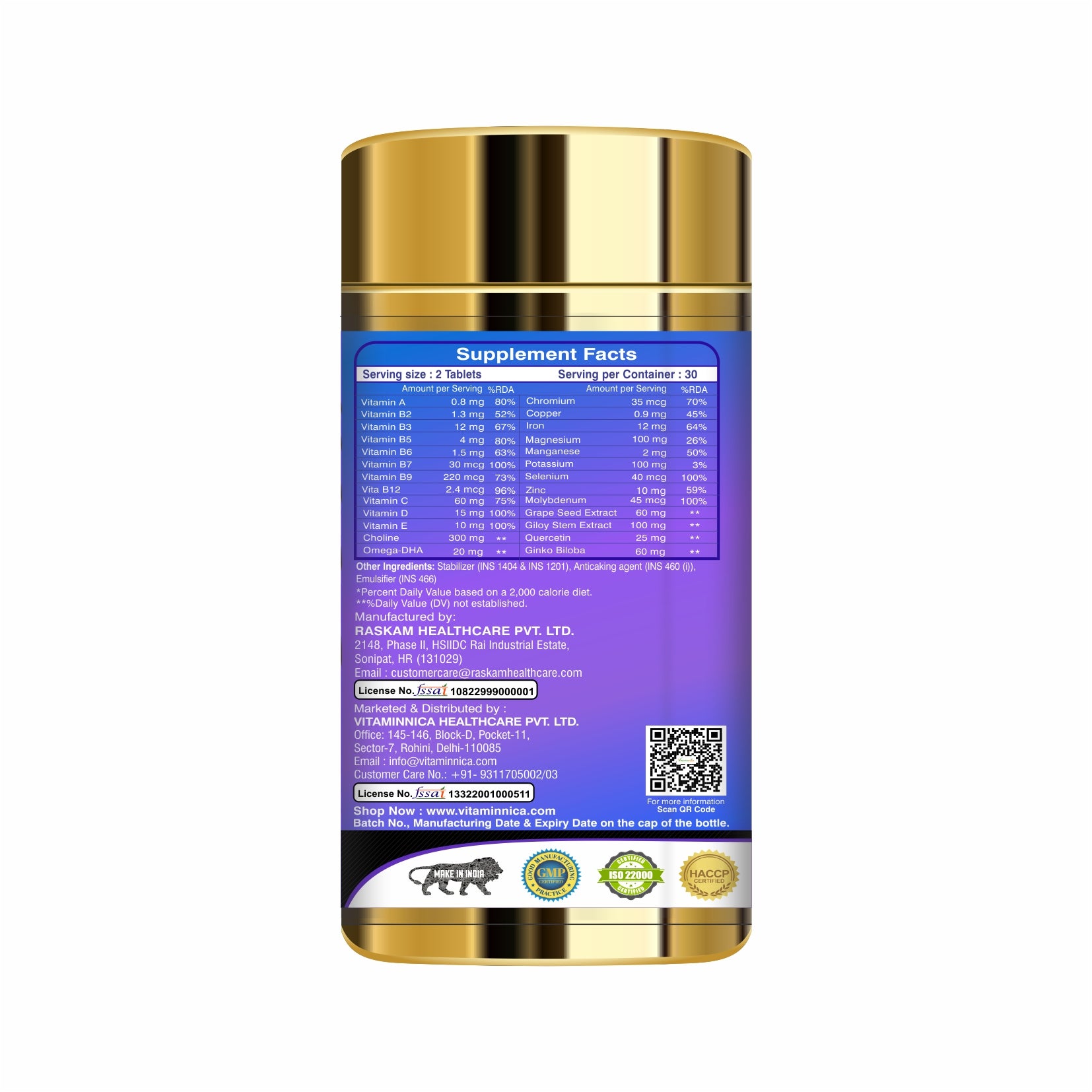 Vitaminnica Multi Vita Men (Multivitamins)- 60 Tablets - vitaminnicahealthcare