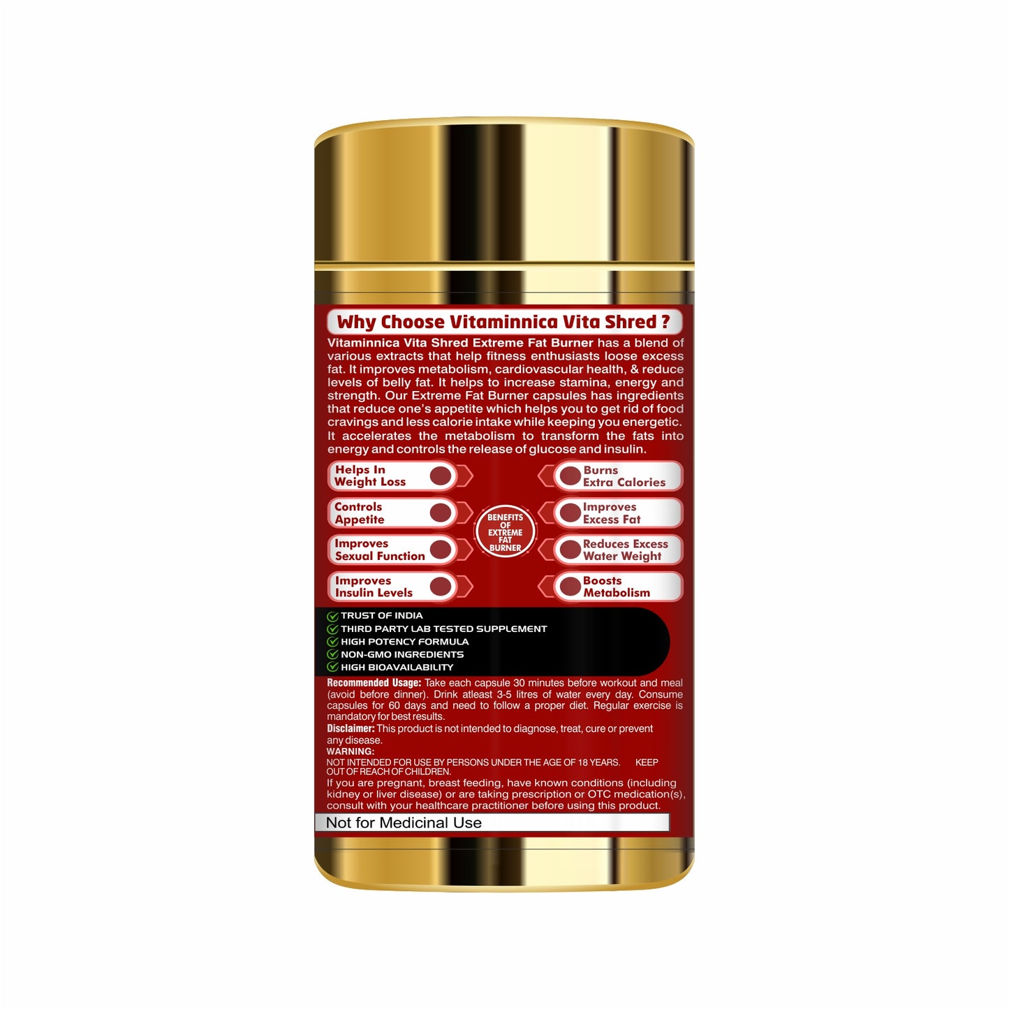 Vitaminnica VITA SHRED Extreme Fat Burner- 60 Capsules - vitaminnicahealthcare