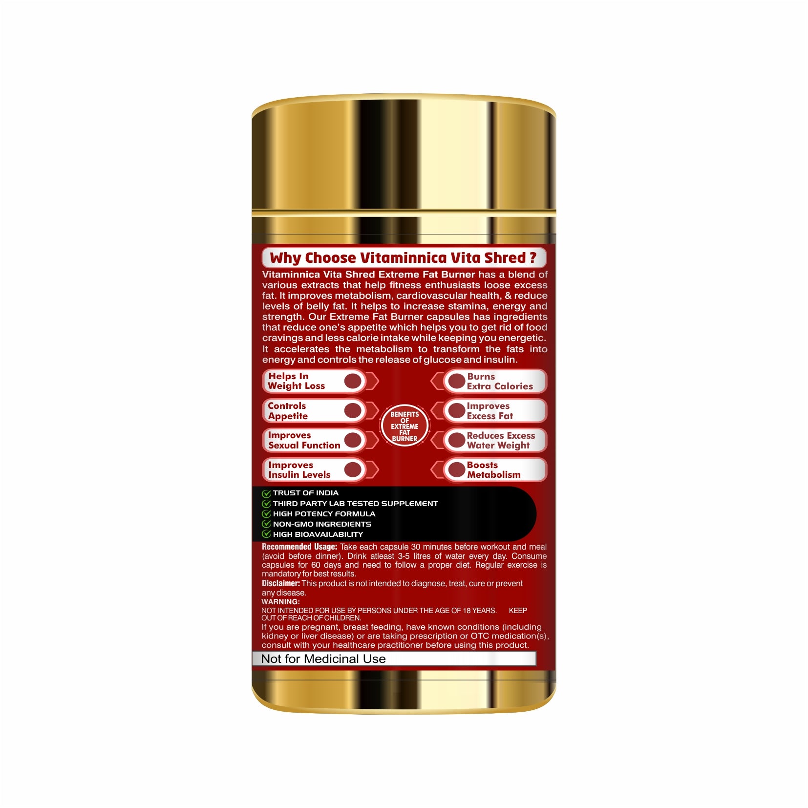 Vitaminnica VITA SHRED Extreme Fat Burner- 60 Capsules - vitaminnicahealthcare