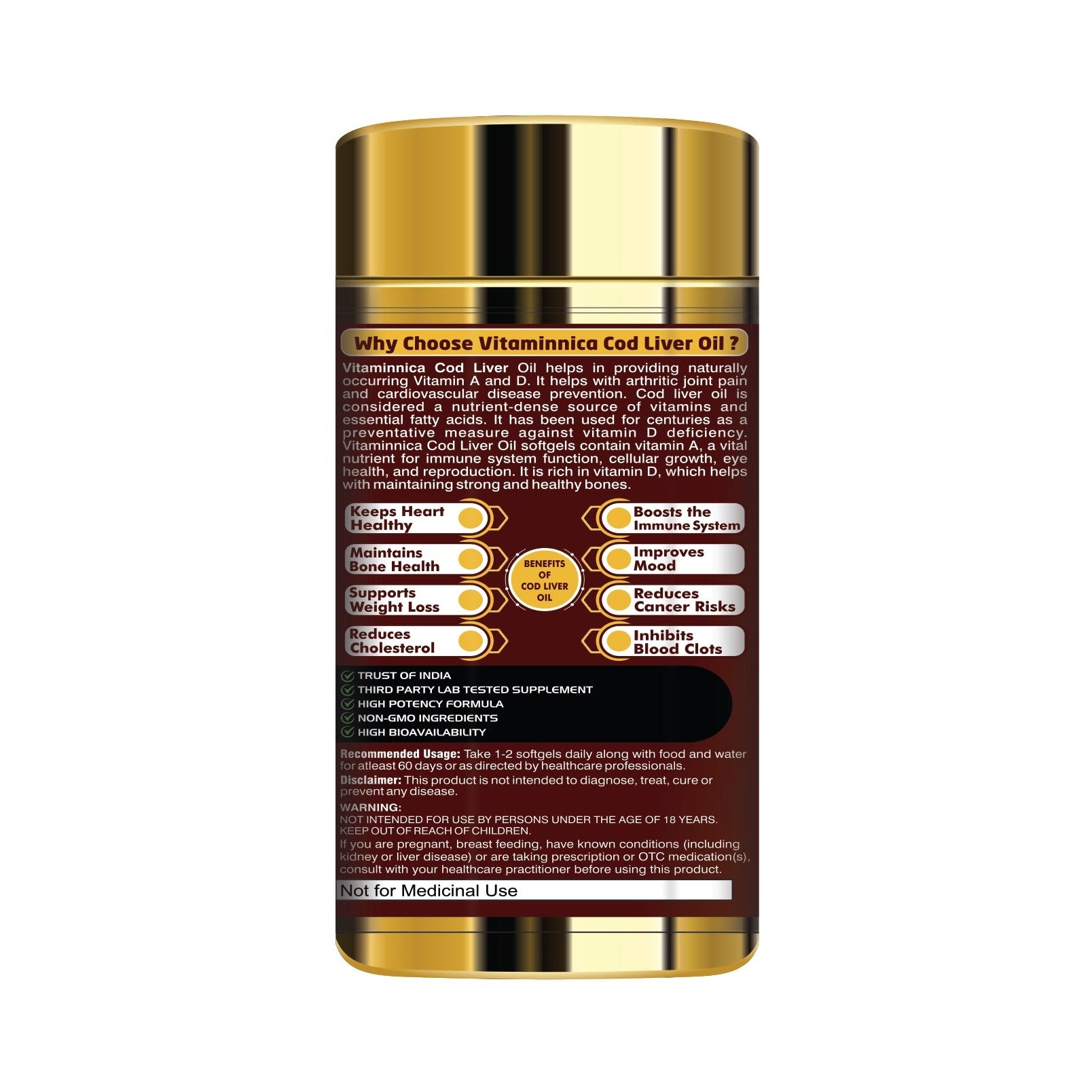 Vitaminnica Cod Liver Oil - 60 Softgels - vitaminnicahealthcare