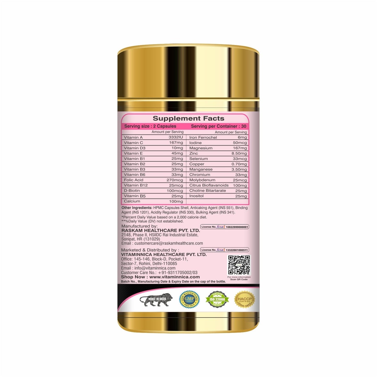 Vitaminnica Vita Natal Prenatal- 60 Capsules - vitaminnicahealthcare