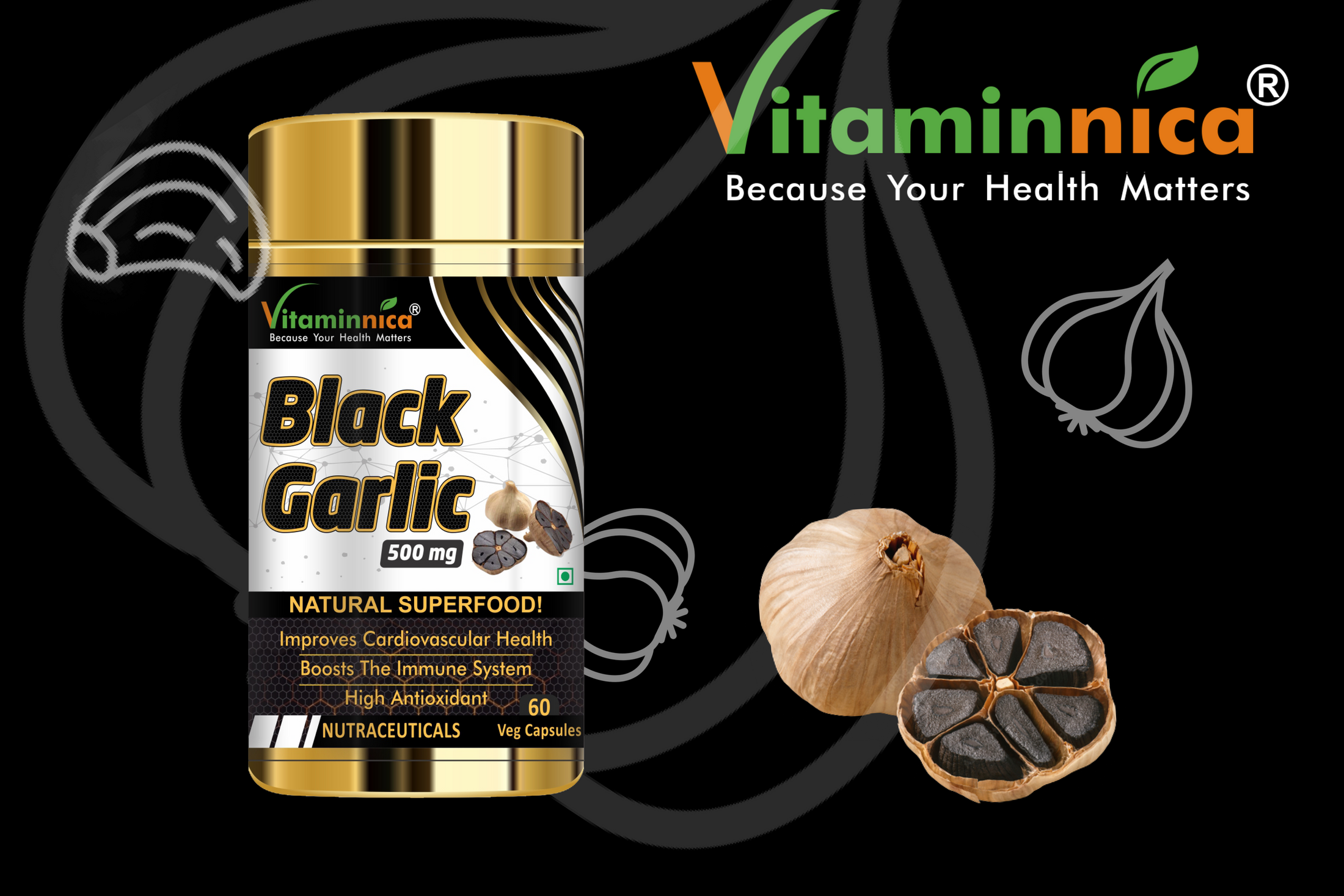 Black Garlic Immunity Booster Tablets & Capsules Vitaminnica Healthcare