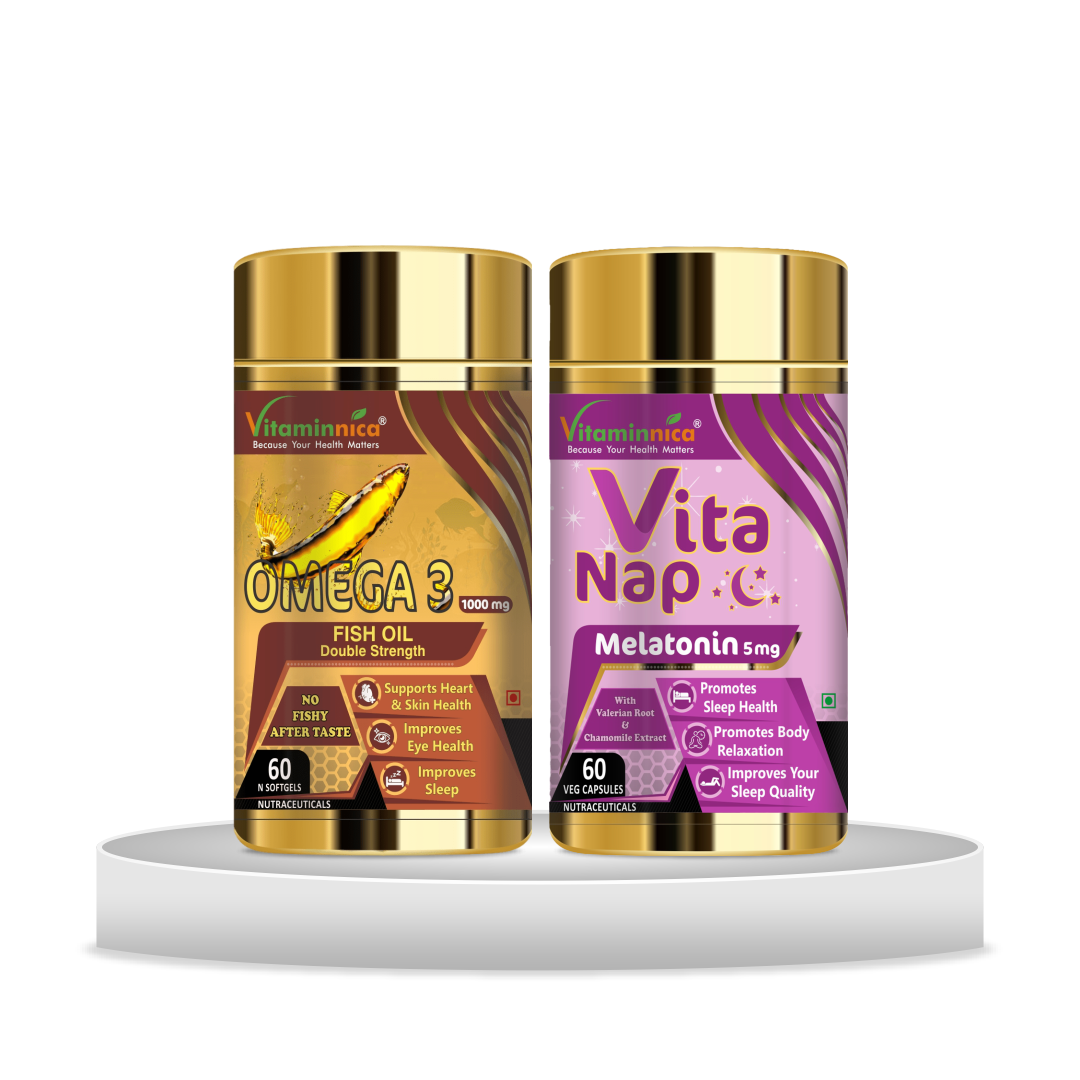 Omega 3 + Vita Nap (Melatonin) Combo: Sleep Support and Overall Wellness - 120 Capsules - vitaminnicahealthcare