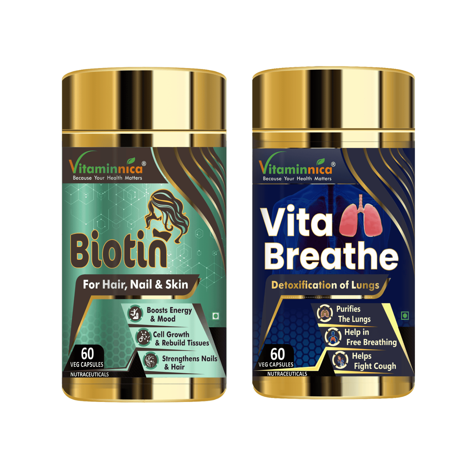 Biotin + Vita Breathe Combo: Respiratory Health and Lung Support - 120 Capsules - vitaminnicahealthcare
