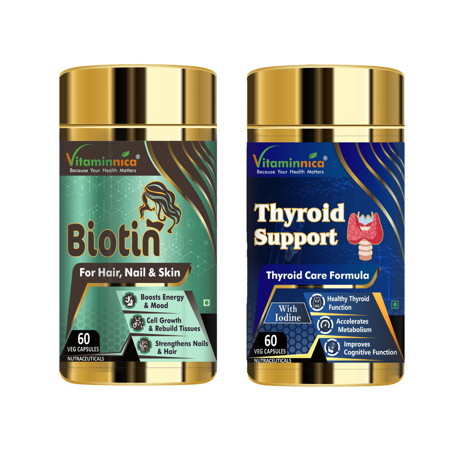 Biotin + Thyroid Support Combo: Thyroid Health and Metabolism Support - 120 Capsules - vitaminnicahealthcare