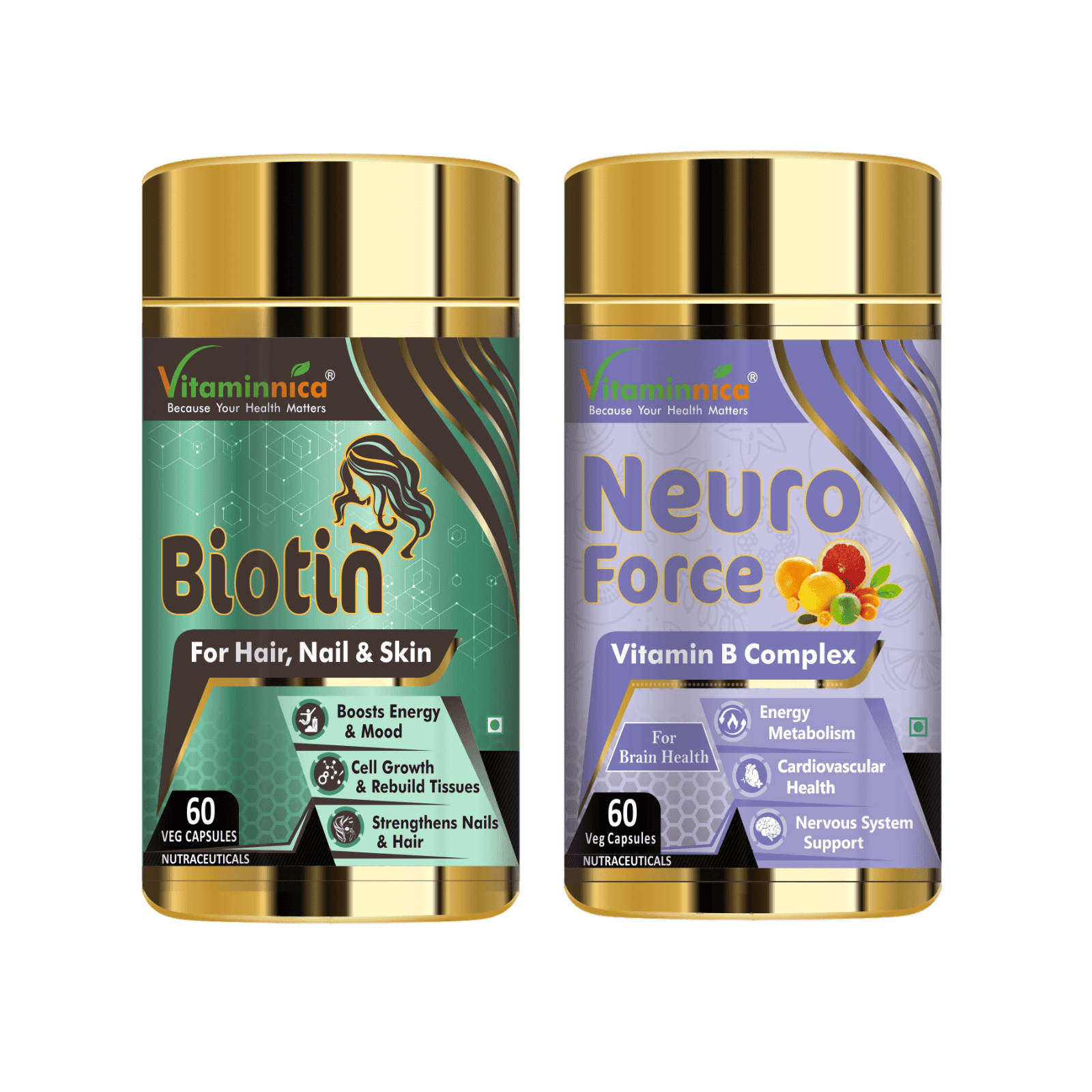 Biotin + Neuro Force Combo: Cognitive Function and Mental Focus - 120 Capsules - vitaminnicahealthcare