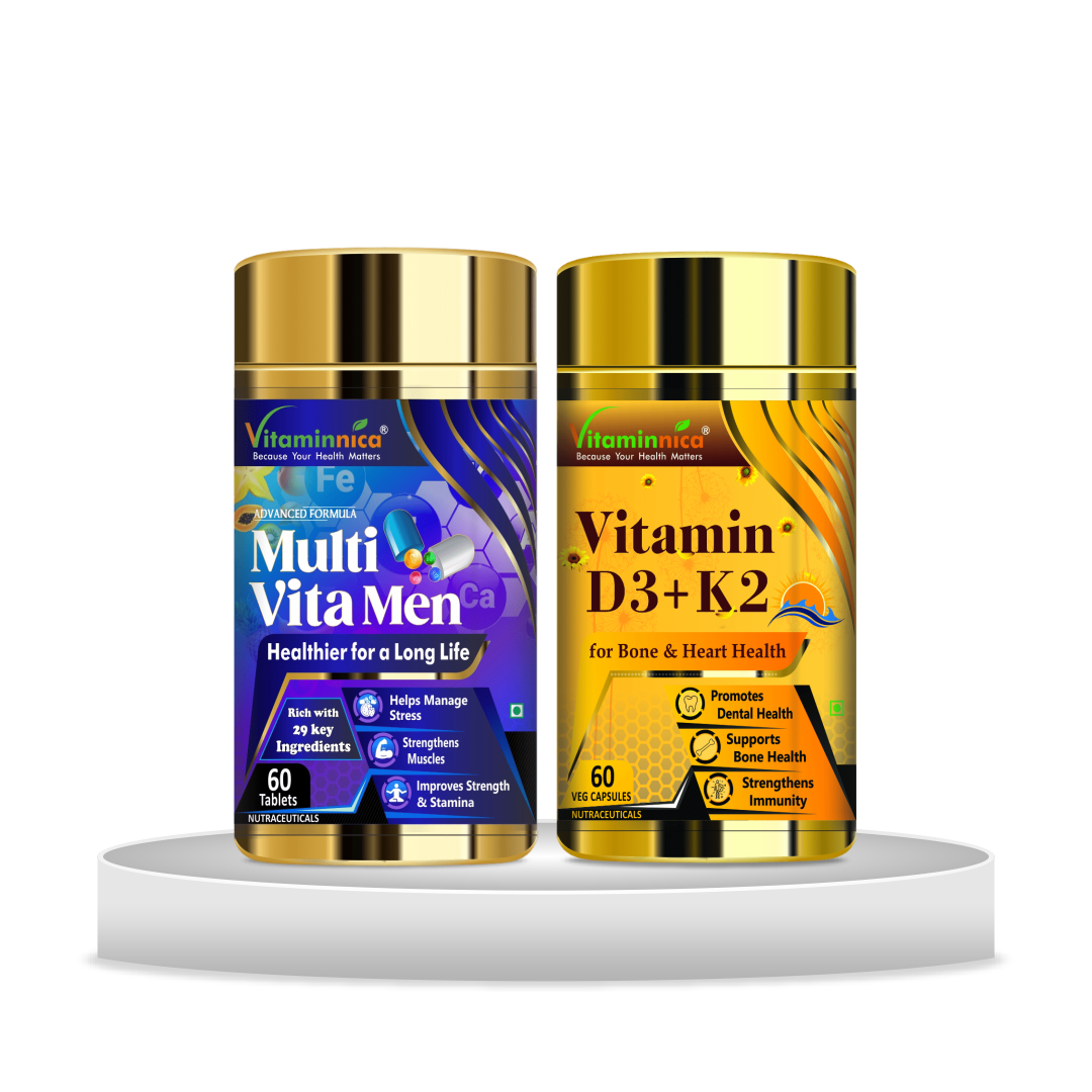 Multivita Men + D3K2 - Premium Men's Health Combo to Boost Energy and Vitality - 120 Capsules - vitaminnicahealthcare