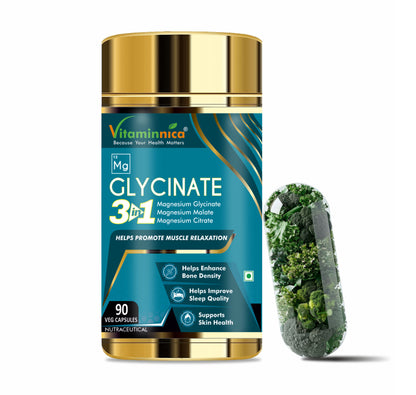 Vitaminnica Magnesium Glycinate 3in1- 90 Capsules |  Glycinate, Citrate & Malate- Triple High Absorption Vegan Supplement | Supports Muscle Relaxation and Stress - Vitaminnica Healthcare