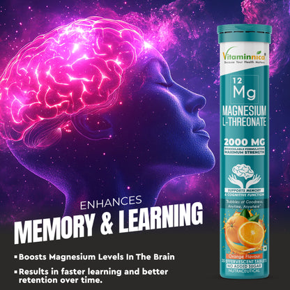 Vitaminnica Magnesium L-Threonate- 20 Effervescent Tablets – Brain Health, Memory & Focus Support Supplement - Vitaminnica Healthcare