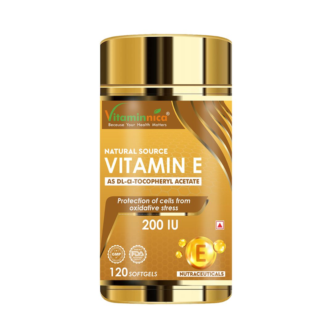 Vitaminnica Vitamin E- 120 Softgels – Antioxidant Supplement for Healthy Skin, Hair & Immunity – Supports Glowing Skin, Stronger Hair, and Cellular Protection - Vitaminnica Healthcare