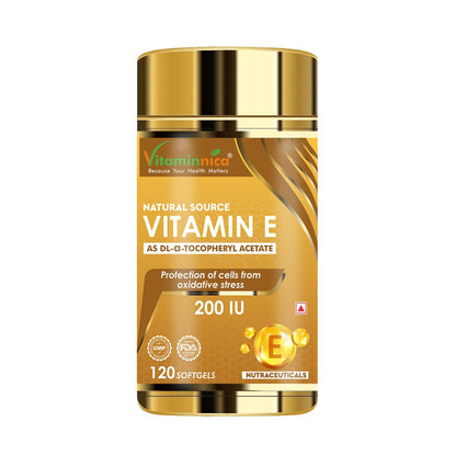 Vitaminnica Vitamin E- 120 Softgels – Antioxidant Supplement for Healthy Skin, Hair & Immunity – Supports Glowing Skin, Stronger Hair, and Cellular Protection - Vitaminnica Healthcare