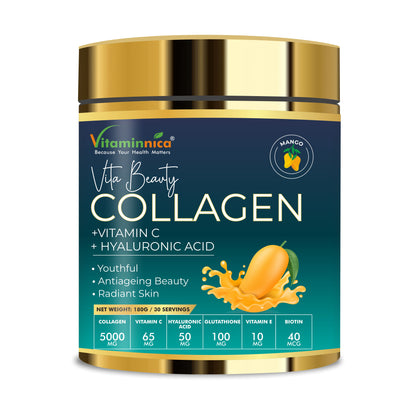 Vitaminnica Vita Beauty Collagen Powder- MixBerry Flavour | Vitamin C, Glutathione, Hyaluronic Acid, Biotin 180g-30 servings - Vitaminnica Healthcare