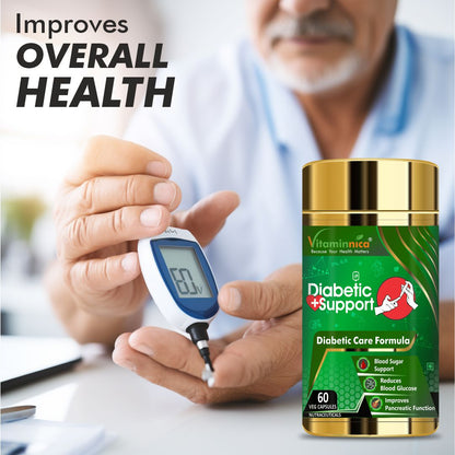 Vitaminnica Diabetic Support - Monitor Blood sugar, Glucose and Pancreatic function- 60 Capsules - Vitaminnica Healthcare