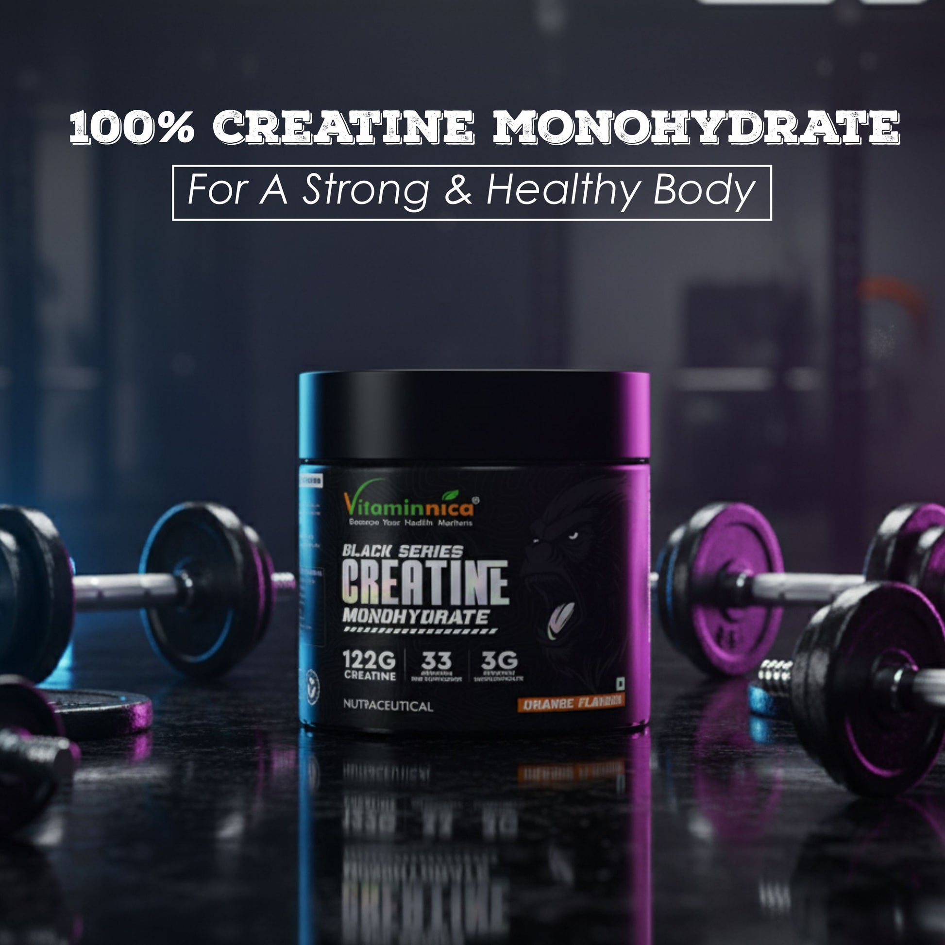 Vitaminnica Creatine Monohydrate 122g Powder – Orange Flavour | Muscle Growth, Strength & Endurance Supplement - Vitaminnica Healthcare