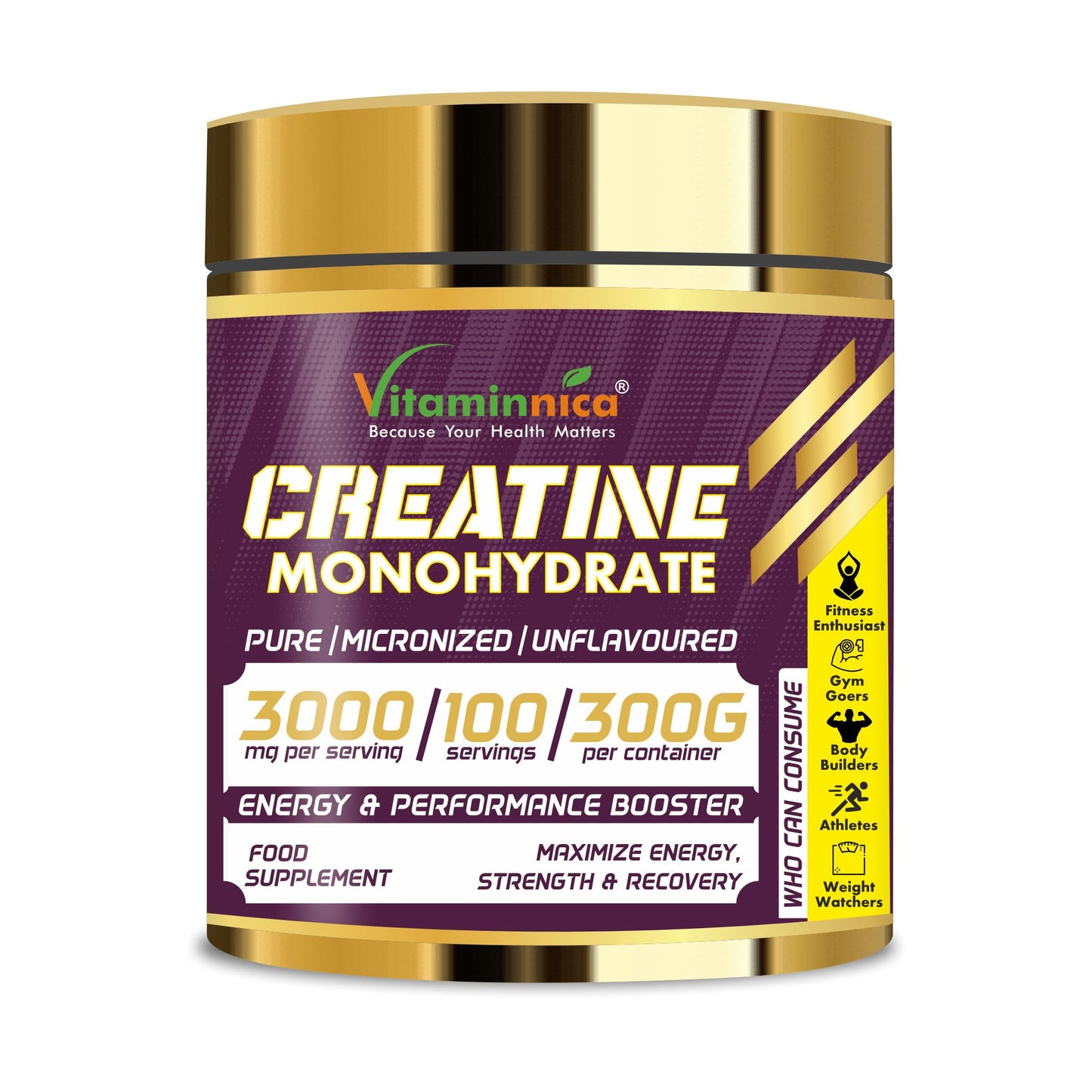 Vitaminnica Creatine Monohydrate- 300gms 100 servings - Vitaminnica Healthcare