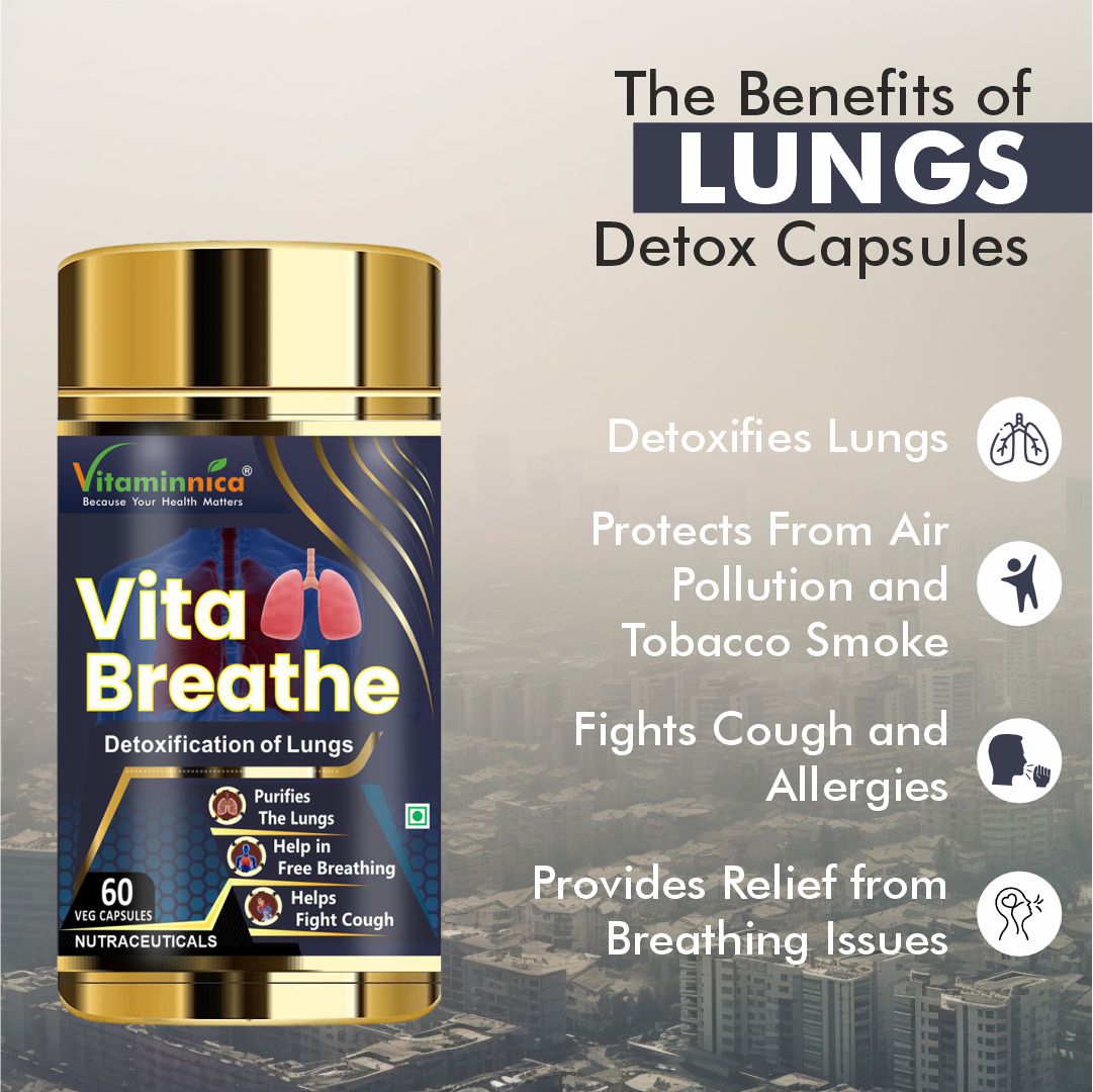 Vitaminnica Vita Breathe Lung Detox Supplement Cleanse and Detoxify Lungs Health | 60 Veg Capsules