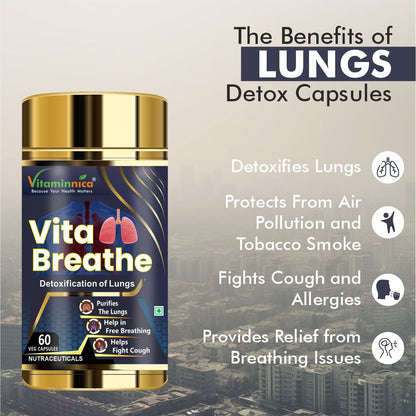 Vitaminnica Vita Breathe Lung Detox Supplement Cleanse and Detoxify Lungs Health | 60 Veg Capsules - Vitaminnica Healthcare