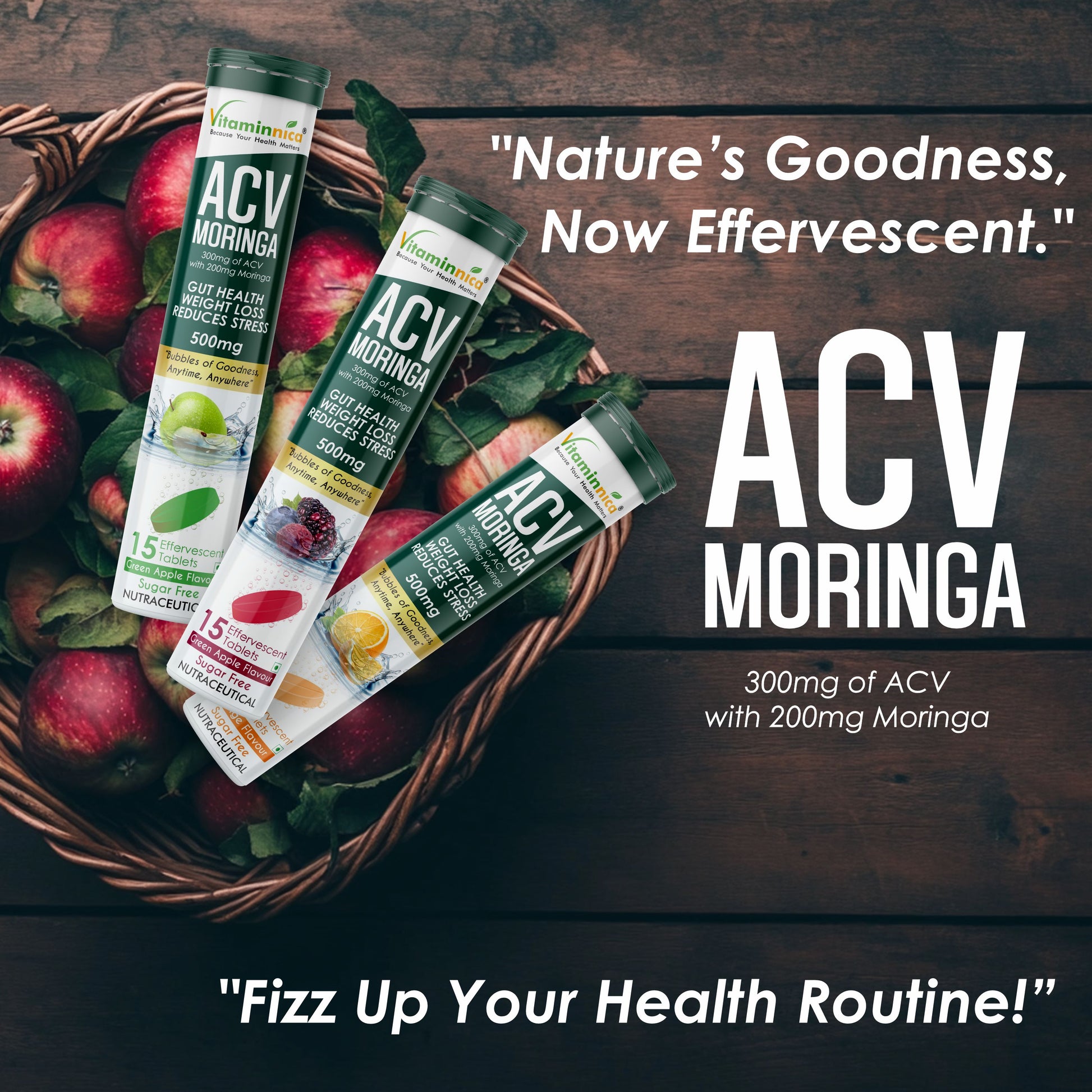 Vitaminnica ACV Moringa Effervescent- 15 Tablets | Supports Digestion, Detox & Weight Management- Buy1 Get3 Free - Vitaminnica Healthcare