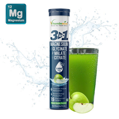 Vitaminnica Magnesium 3-in-1- 15 Effervescent Tablets | Malate, Glycinate & Citrate for Muscle Health, Relaxation and Stress - Vitaminnica Healthcare