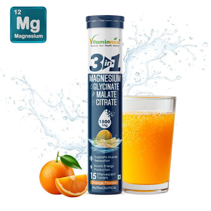 Vitaminnica Magnesium 3-in-1- 15 Effervescent Tablets | Malate, Glycinate & Citrate for Muscle Health, Relaxation and Stress - Vitaminnica Healthcare