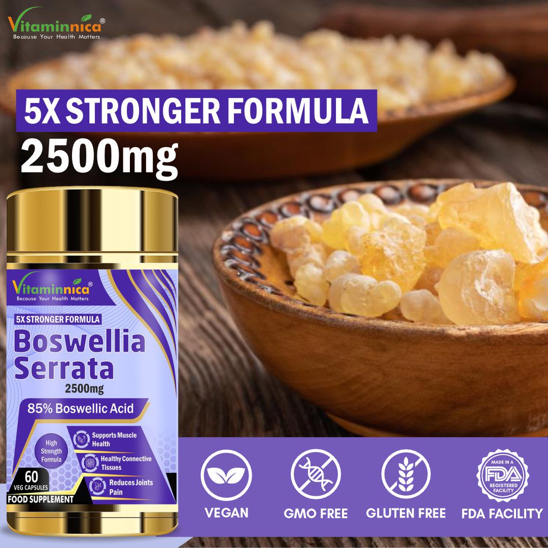 Vitaminnica Boswellia Serrata 2500mg (5:1 Extract) | 60 Vegan Capsules- 2 Months Supply | 85% Standardised Boswellic Acid, Indian Frankincense | Anti-inflammatory - Vitaminnica Healthcare