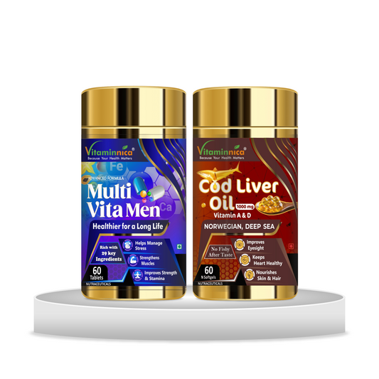 Multivita Men + COD Liver Oil Combo: Complete Men's Health and Omega-3 Support - 120 Capsules - vitaminnicahealthcare