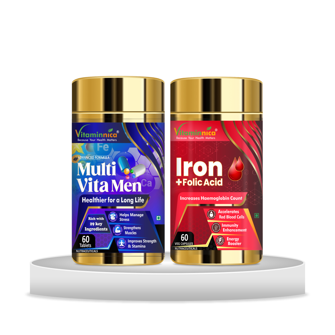Multivita Men + Iron+Folic Acid Combo: Nutritional Support for Men's Health - 120 Capsules - vitaminnicahealthcare