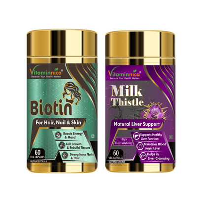 Biotin + Milk Thistle Combo: Liver Support and Detoxification - 120 Capsules - vitaminnicahealthcare