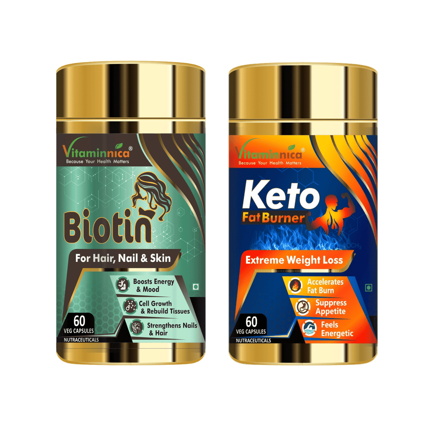 Biotin + Keto Fat Burner Combo: Weight Management and Energy Boost - 120 Capsules - vitaminnicahealthcare