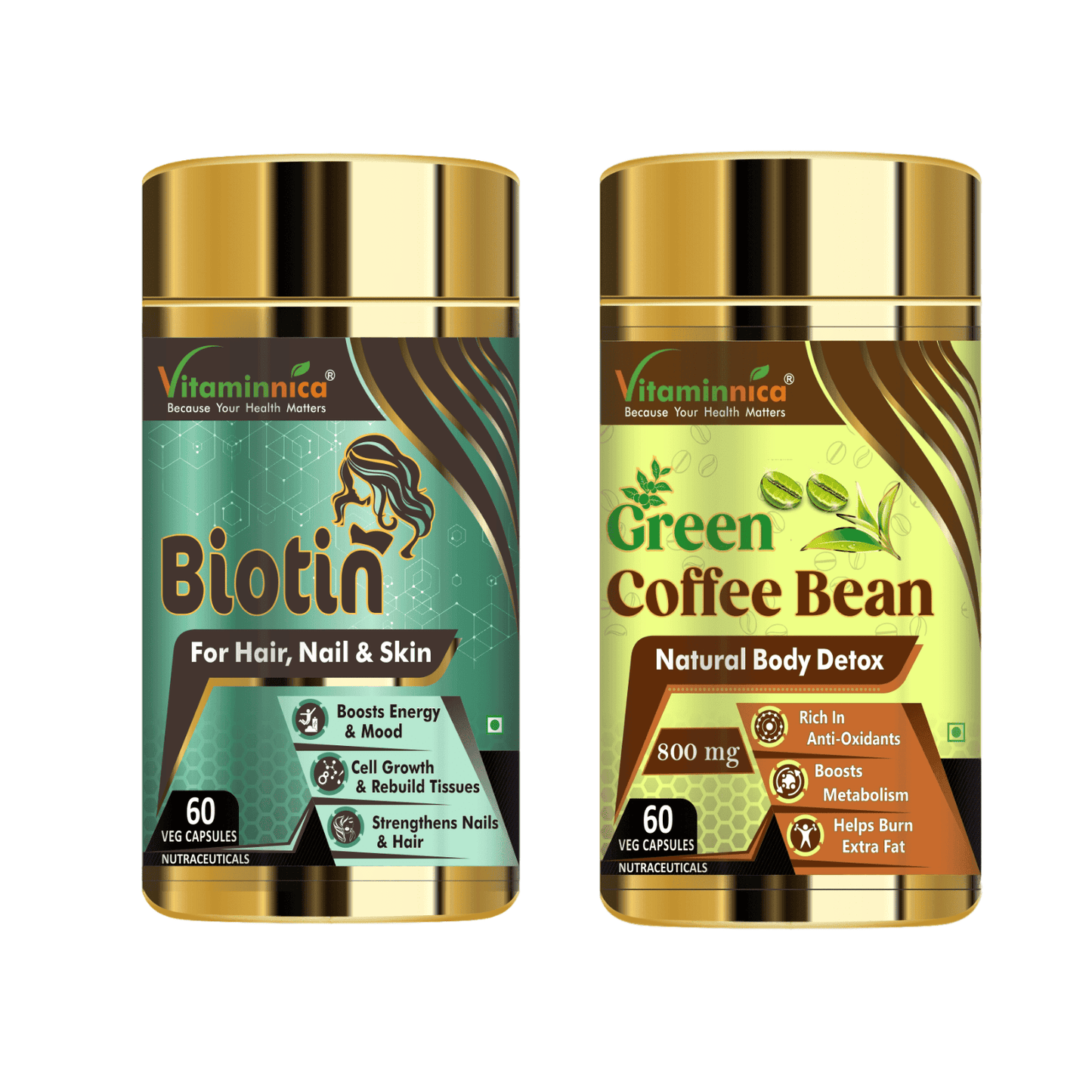 Biotin + Green Coffee Bean Combo: Energy and Weight Management - 120 Capsules - vitaminnicahealthcare