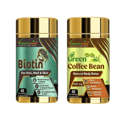 Biotin + Green Coffee Bean Combo: Energy and Weight Management - 120 Capsules - vitaminnicahealthcare