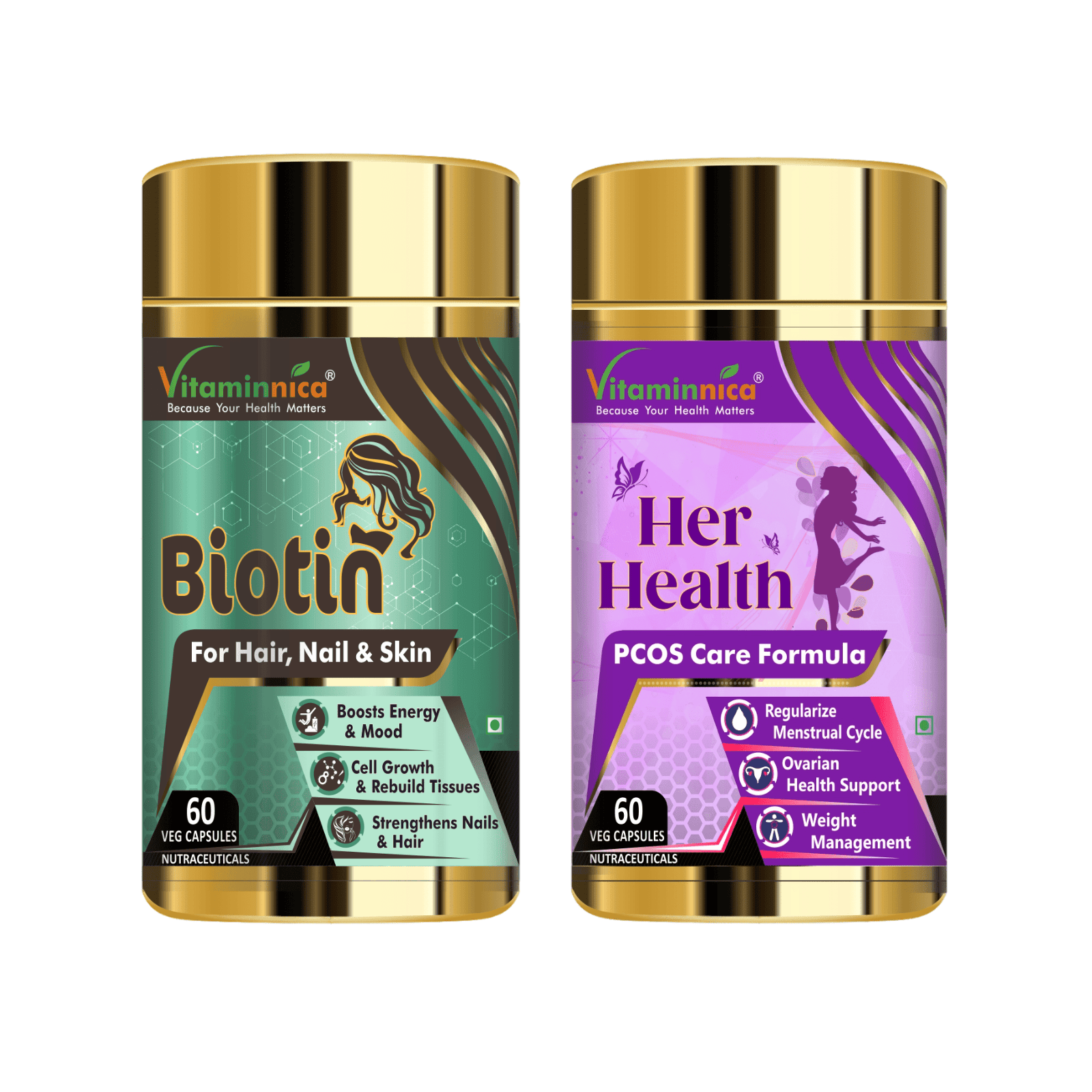 Biotin + Her Health Combo: Women's Health and Hormonal Balance - 120 Capsules - vitaminnicahealthcare