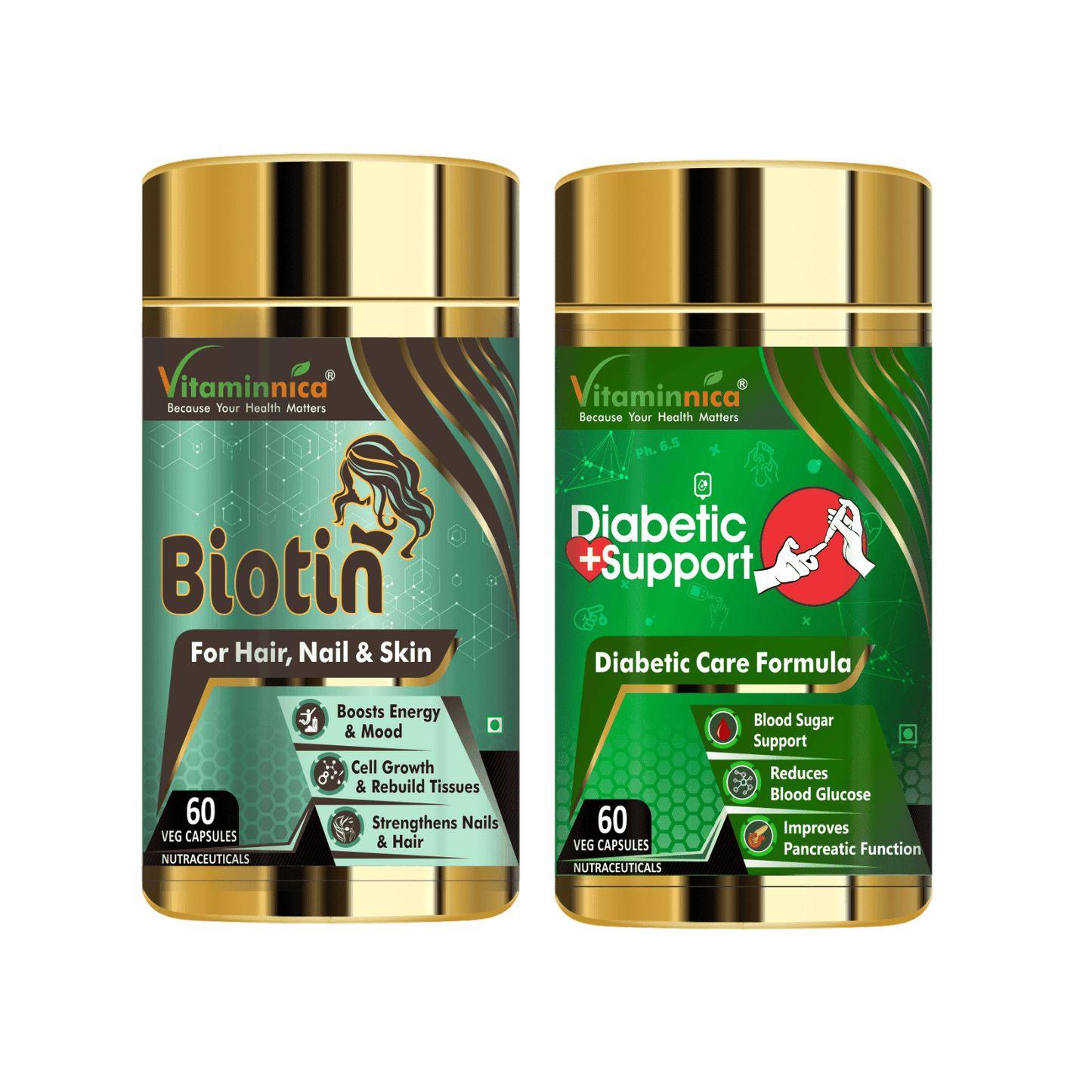 Biotin + Diabetic Support Combo: Blood Sugar Balance and Energy Support - 120 Capsules - vitaminnicahealthcare