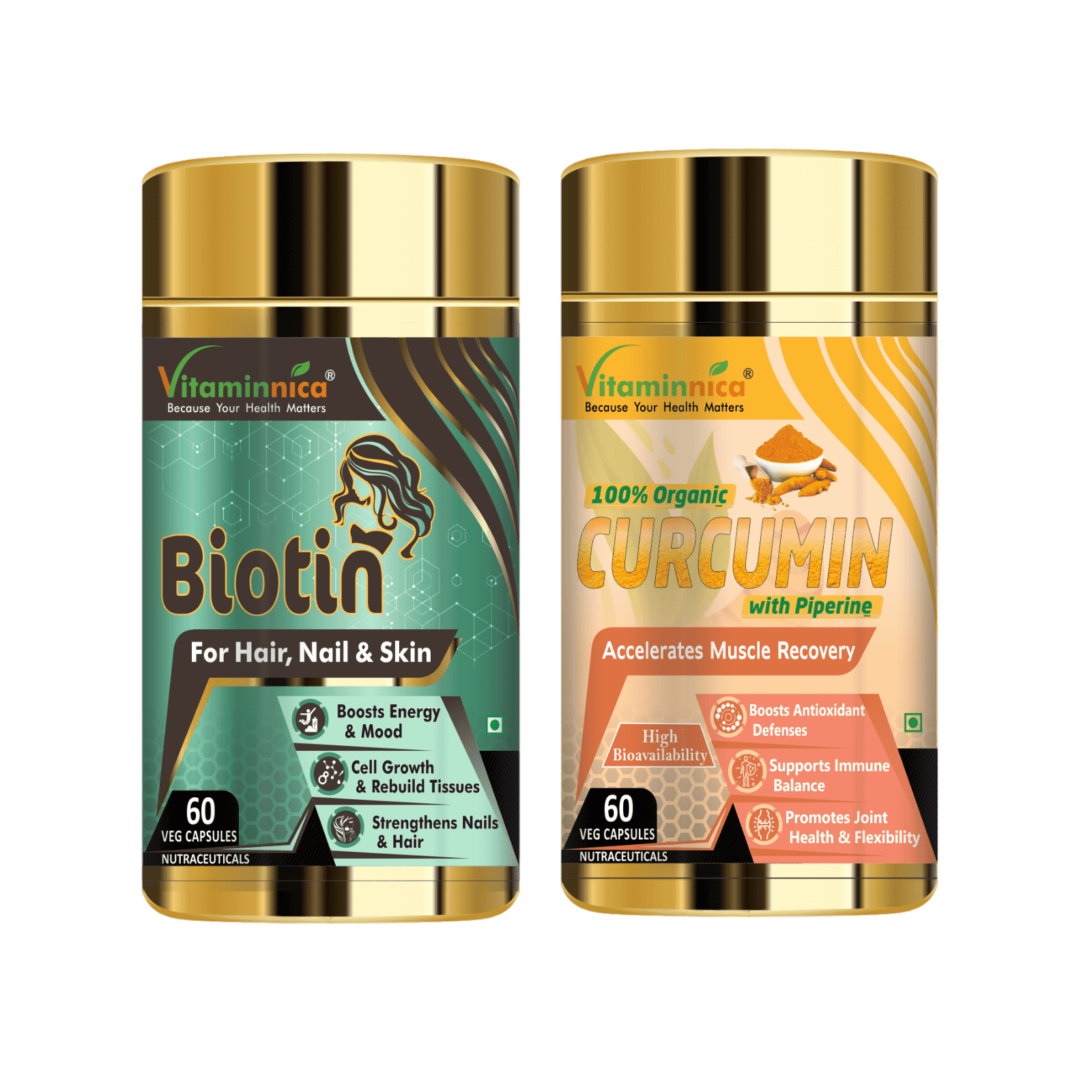 Biotin + Curcumin Combo: Joint Health and Antioxidant Support - 120 Capsules - vitaminnicahealthcare