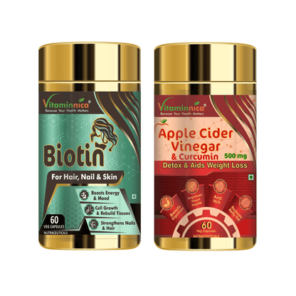 Biotin + Apple Cider Vinegar Combo: Hair, Skin, and Nail Health - 120 Capsules - vitaminnicahealthcare