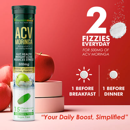 Vitaminnica ACV Moringa Effervescent- 15 Tablets | Supports Digestion, Detox & Weight Management - Vitaminnica Healthcare
