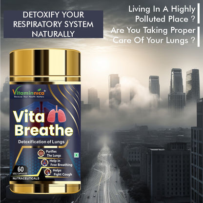 Vitaminnica Vita Breathe Lung Detox Supplement Cleanse and Detoxify Lungs Health | 60 Veg Capsules - Vitaminnica Healthcare