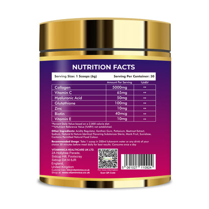 Vitaminnica Vita Beauty Collagen Powder- MixBerry Flavour | Vitamin C, Glutathione, Hyaluronic Acid, Biotin 180g-30 servings - Vitaminnica Healthcare