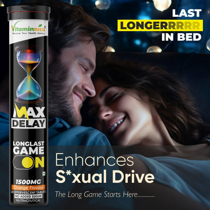 Vitaminnica Max Delay- 20 Effervescent Tablets- Buy 1 Get 2 Free | Natural Vitality, Performance & Endurance Booster for Men - Vitaminnica Healthcare