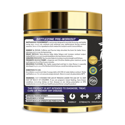 Vitaminnica Battle Zone Pre Workout- 240gms 30 Servings - Vitaminnica Healthcare